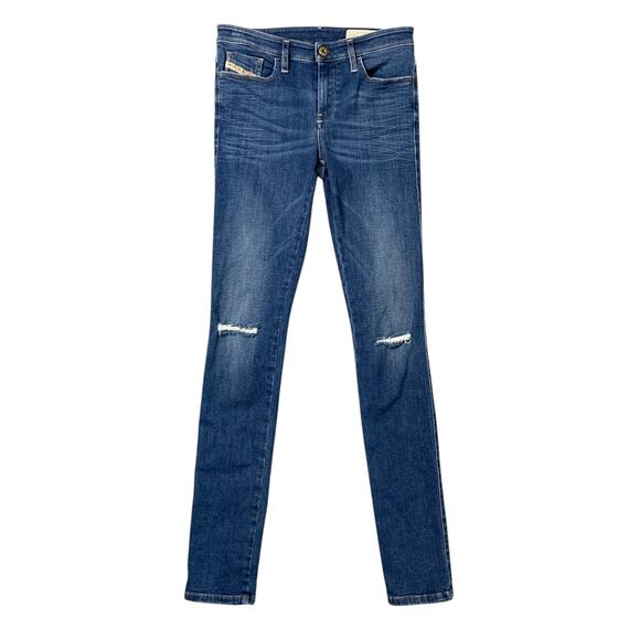 Diesel Jeans Womens 27 Regular Waist Super Slim Skinny Stretch Distressed Knee - Picture 1 of 15